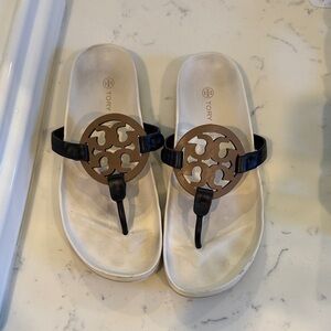 Tory Burch Black and Brown Slide Sandals